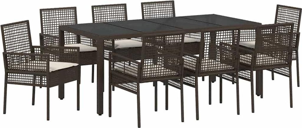 Garten Essgruppe 9 pcs Braun Poly-Rattan