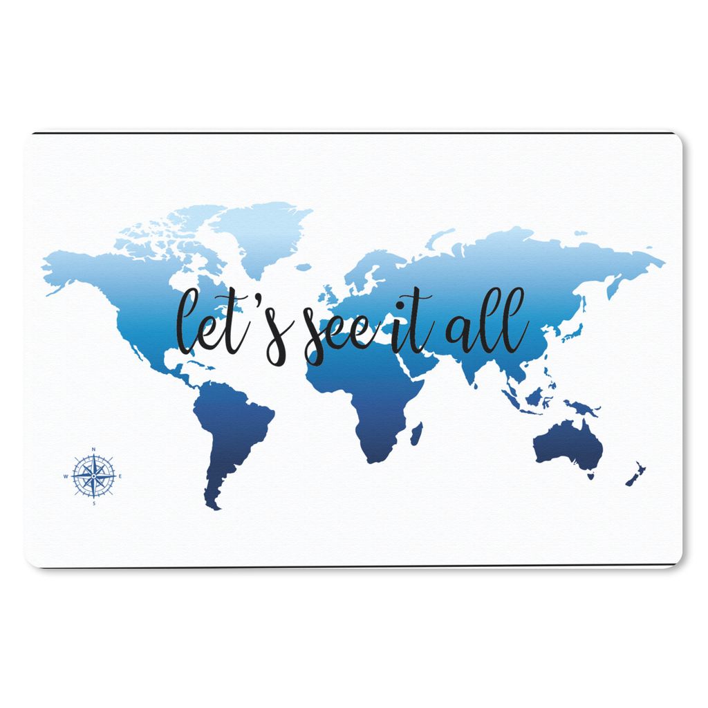 MuchoWow Mauspad Mousepad Weltkarte - Blau - Kompass 27x18 cm - Mousepads - Maus Mat - Pad - Mausunterlage - Büroartikel - Desk Matten