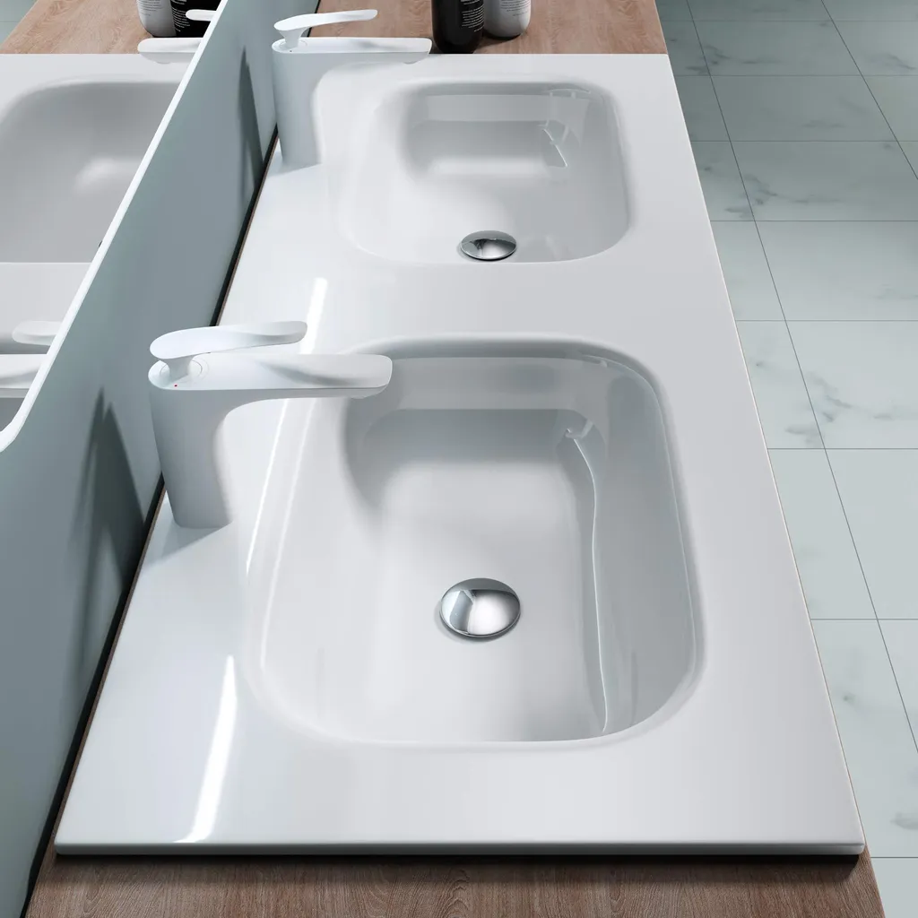 Lavabo Double Format 144cm Blanc Rectangulaire Idéal Salle de Bain XXL