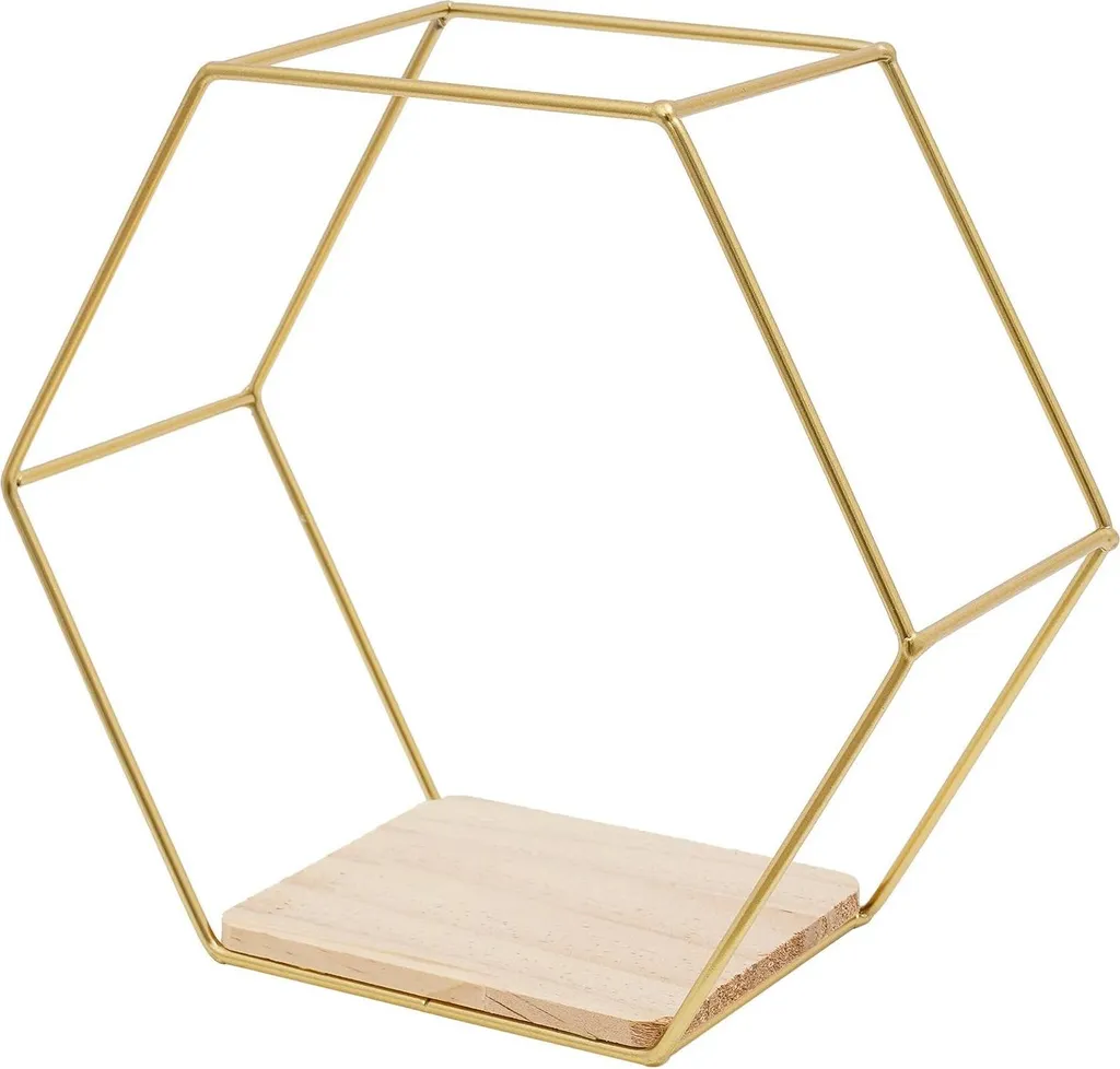 Étagères Murales Hexagonales Dorées et Bois - Charge 5kg par Module