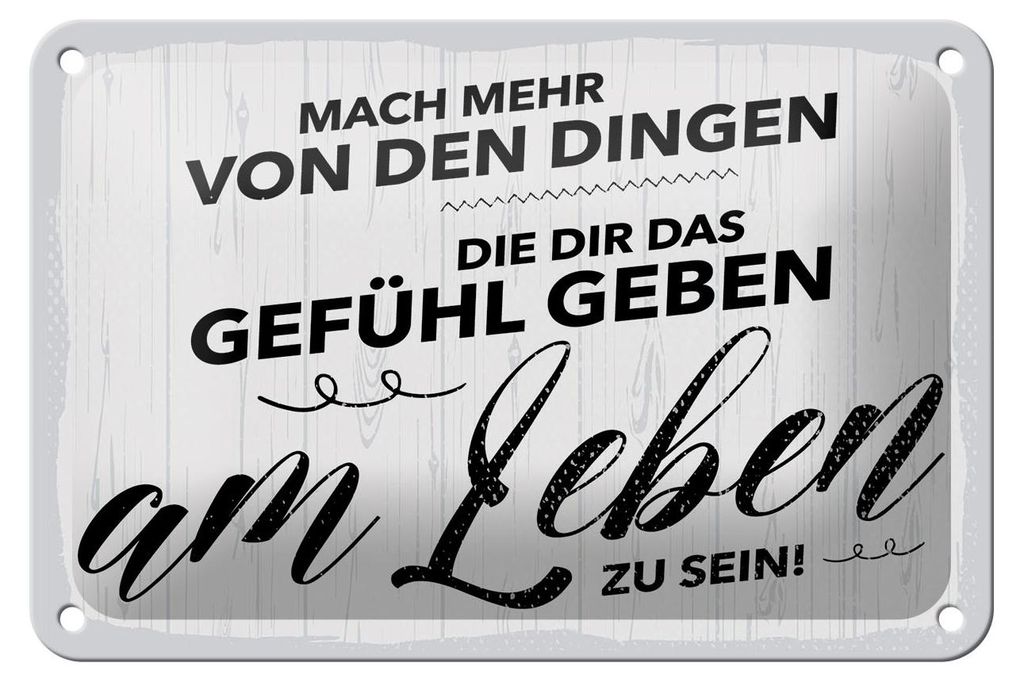 Blechschild Spruch 12x18 cm Mach mehr Dinge Gefühl am Leben zu sein Deko Schild