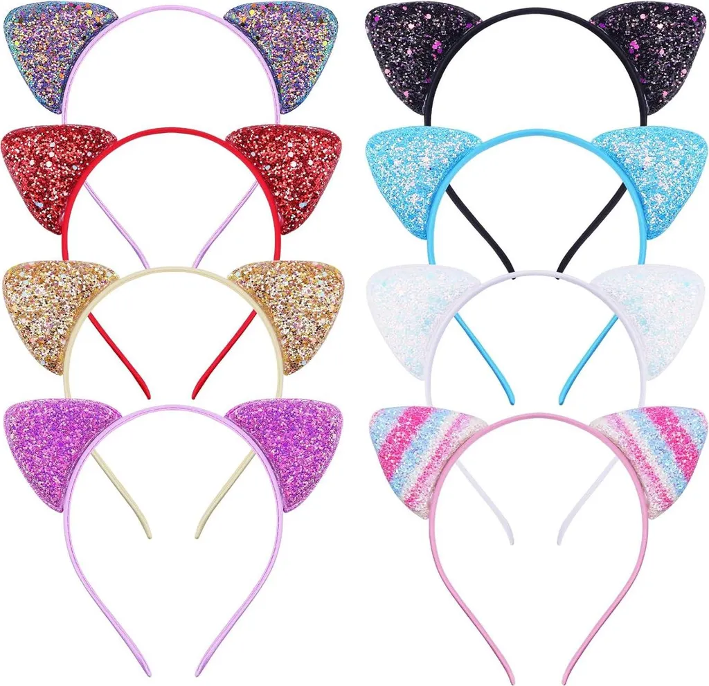 Set di cerchietti per capelli con orecchie da gatto, cerchietto in metallo glitterato e paillettes, gioielli per capelli per ragazze