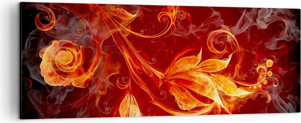 Bild auf Leinwand - Leinwandbild - Blätter Feuer Muster - 140x50cm - Wand Bild - Wanddeko - Leinwanddruck - Bilder - Kunstdruck - Wanddekoration -...