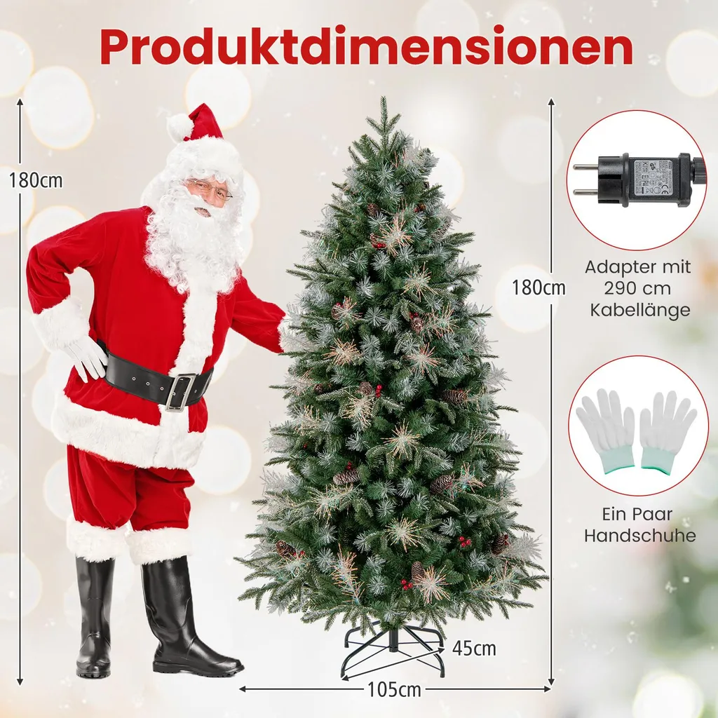 Sapin de Noël 180cm Pré-illuminé, 270 LED Chaudes, Pas de Ménage, Durable - 3