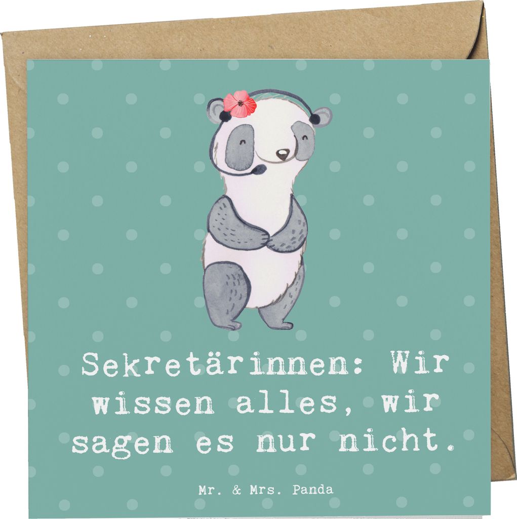 Mr. & Mrs. Panda Grußkarte Sekretärin Geheimnisträgerin - Meeresbrise - Geschenk, faltkarte, Beruf, Büro, kreative Geschenke, doppelkarte, Klap...
