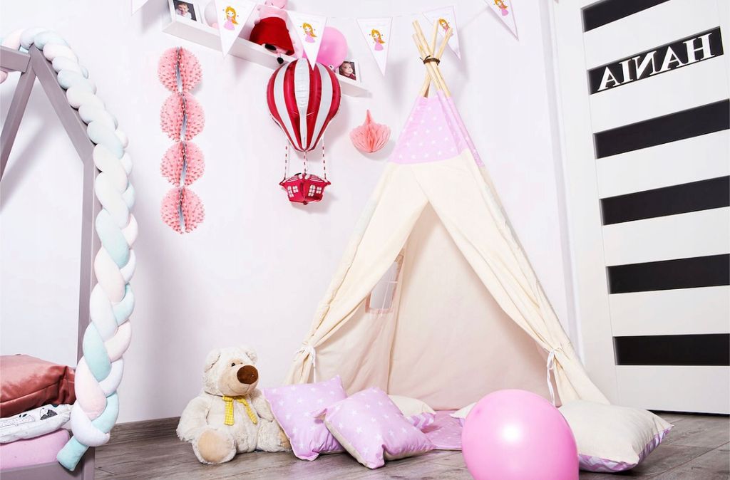 Teepee Zelt für Kinder Rosa mit Sternen mit Matte und 2 Kissen