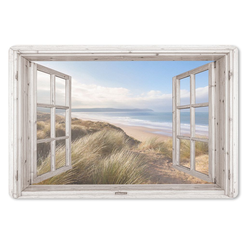 MuchoWow Schreibtischunterlage Durchblick - Strand - Meer - Dünen - Strandgras - Sand - Blau 60x40 cm - XXL Mauspad - Großes Mauspad