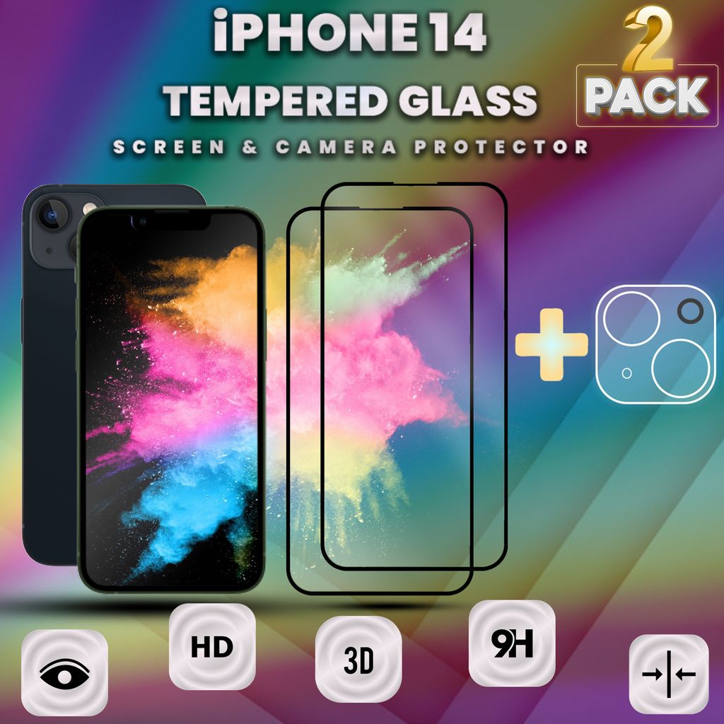 2-Stück iPhone 14 Displayschutzfolie und Objektivschutz aus gehärtetem Glas 9H