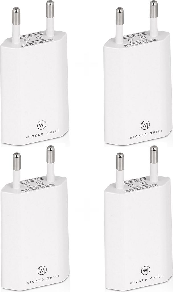 Wicked Chili 4x Pro Series Netzteil USB Adapter kompatibel mit Apple iPhone, Samsung Galaxy / Handy Ladegerät, Smartphone Netzstecker (1A, 5V) weiß