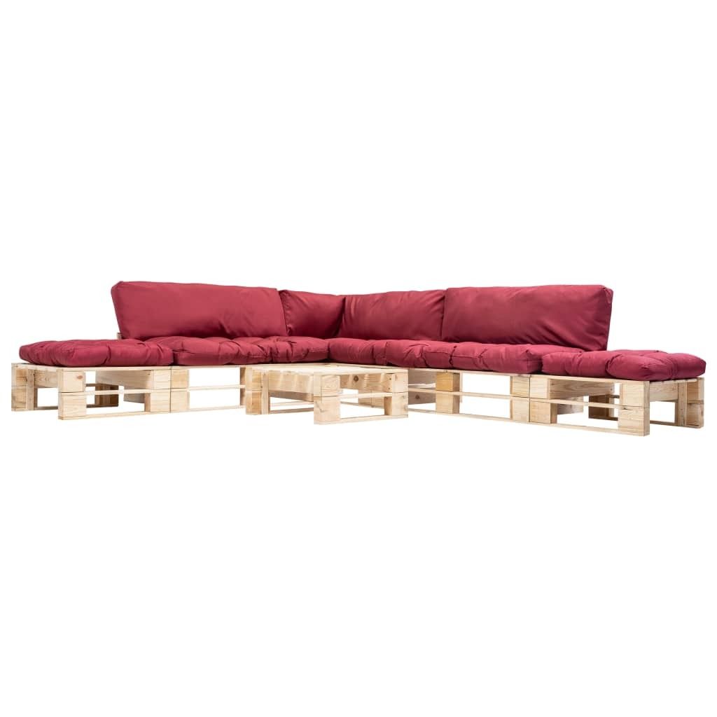 6-tlg. Paletten-Lounge-Set mit Kissen in Rot Holz