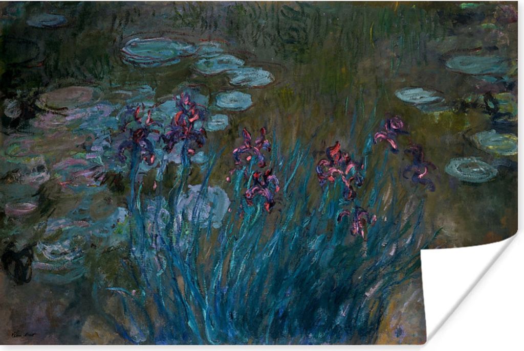 MuchoWow Poster Schwertlilien und Seerosen - Gemälde von Claude Monet 60x40 cm - Schlafzimmerdekoration