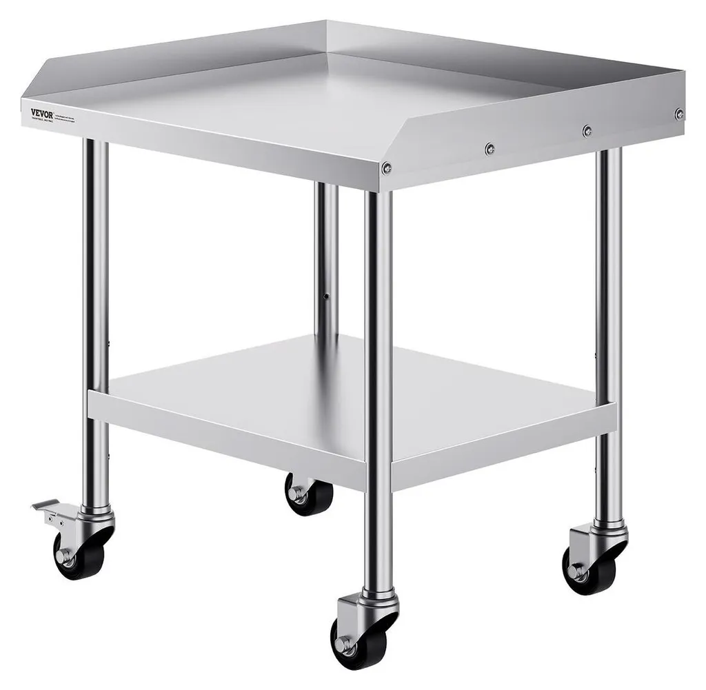 Table de travail en acier inoxydable 61 x 71 cm avec 4 roues pivotantes