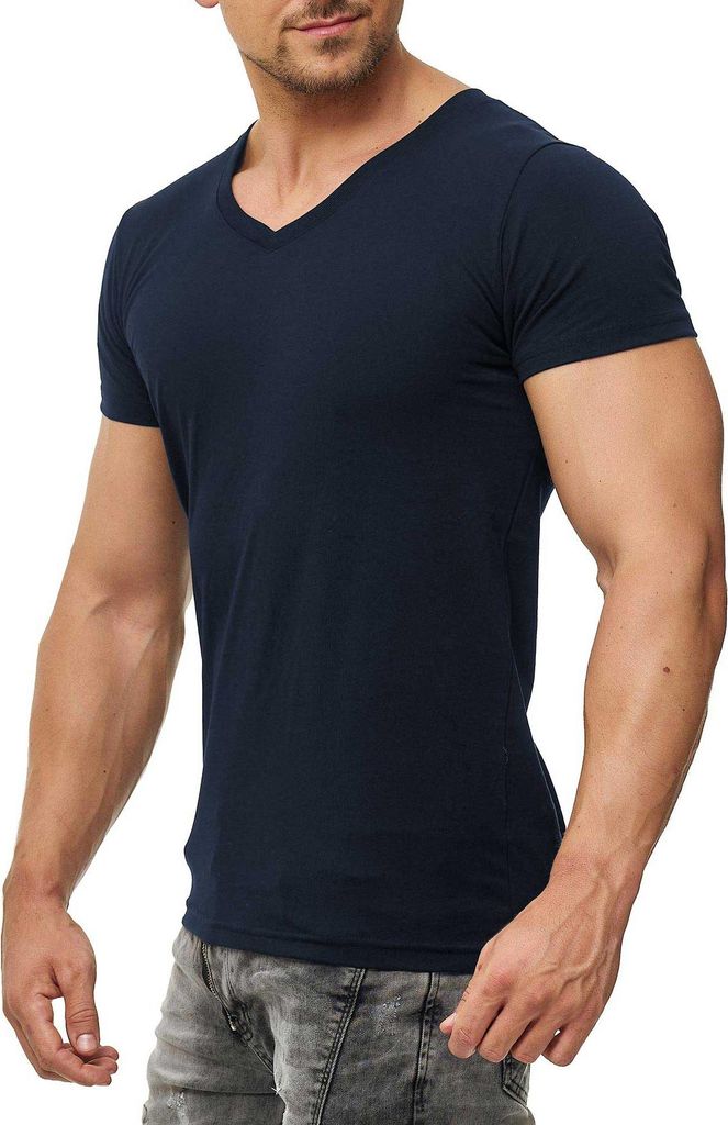 Mivaro Herren T-Shirt mit V-Ausschnitt in Dunkelblau - kurzarm V-Neck Shirt aus 100% Baumwolle, Regular Fit, feinmaschiges Gewebe, Größen S bis 5XL