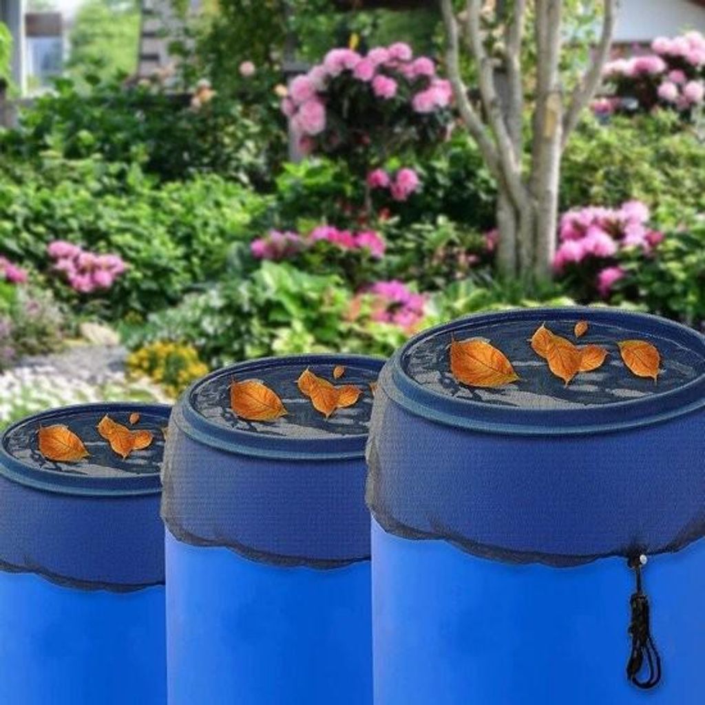 2 Stück wetterfeste Moskitoschutz-Regentonnenabdeckung mit Kordelzug, 95 cm – schützt vor Mücken, Blättern und Kleintieren