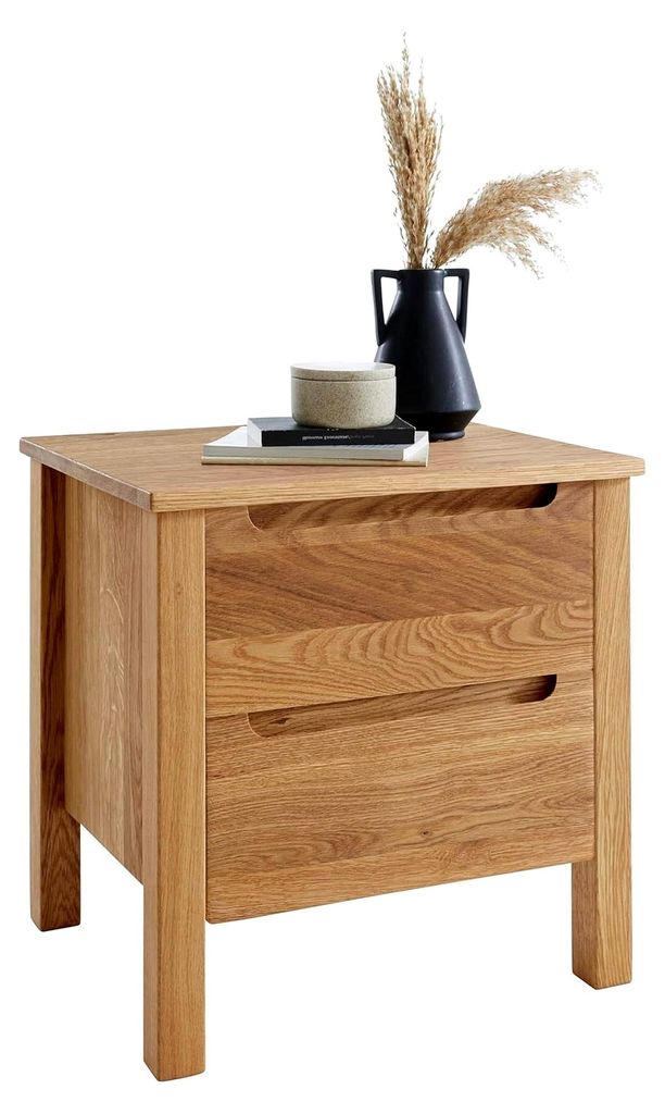 Nachttisch mit zwei Schubladen aus geölter massiver Eiche