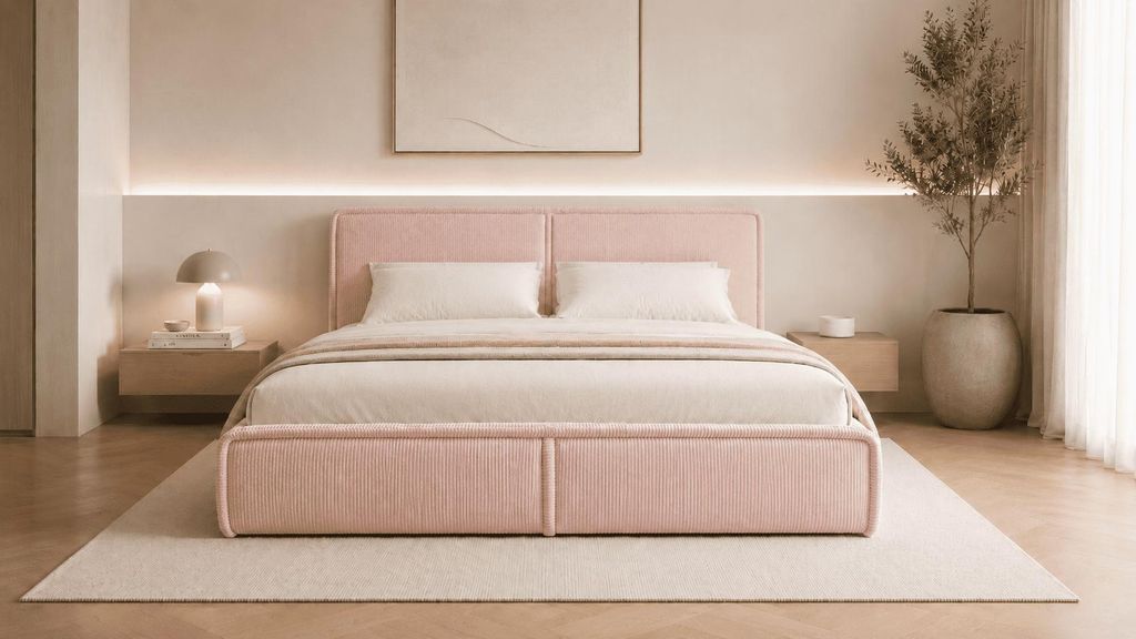 MOEBLO Polsterbett Bett 04 – Doppelbett mit Cord Bezug, Produktbild 