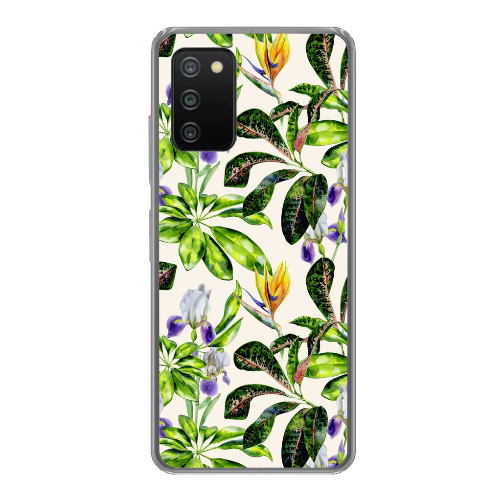 MuchoWow Handyhülle Schutzhülle Hülle für Samsung Galaxy A03s Blätter - Strelitzia - Blüte Silikon Softcase Handy Hülle - Schutz
