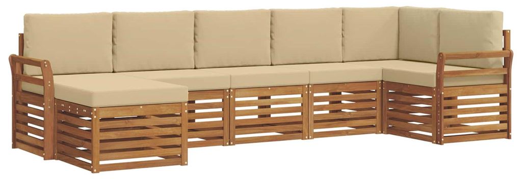 vidaXL Ecksofa Set mit Kissen 7 pcs Natur und Beige Massivholz Akazie