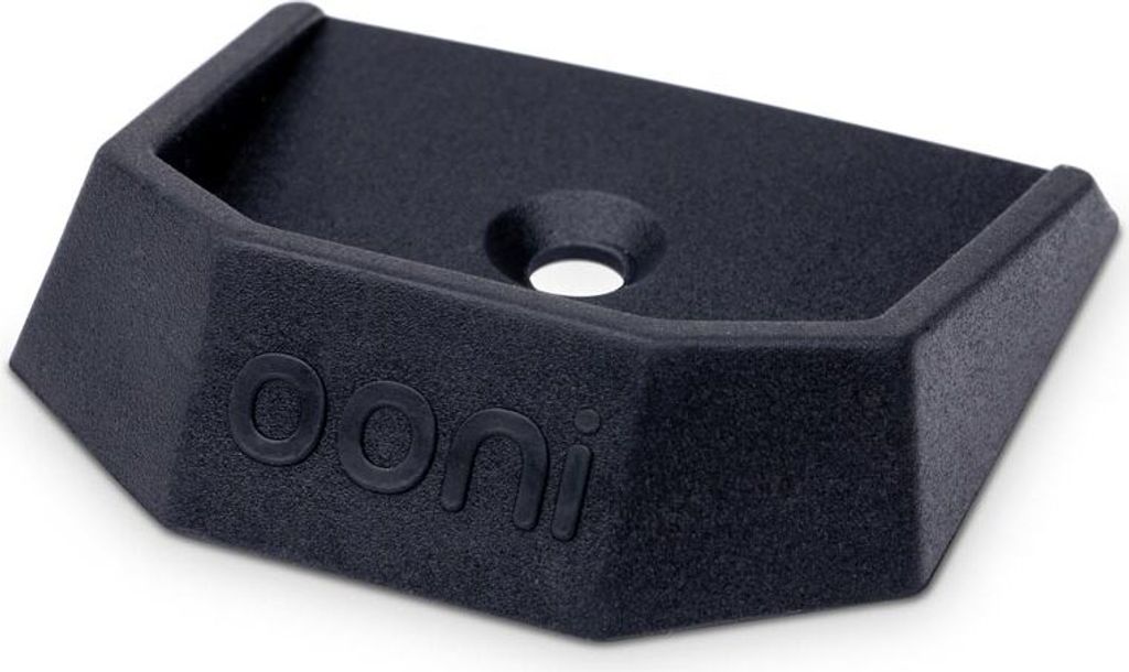 A black Ooni stand for a pizza oven is shown on a white background.