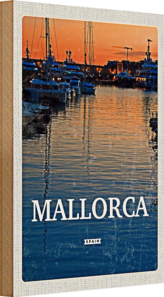 Holzschild Reise 20x30cm Mallorca Spain Sonnenuntergang