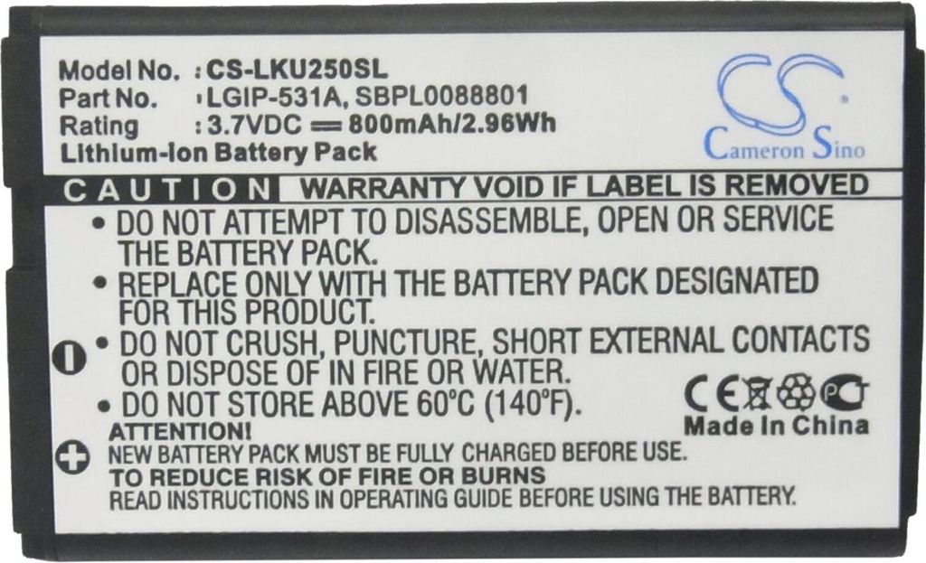 Akku für LG T500 (equ.LGIP-531A) 800mAh Li-ion Produktbild 
