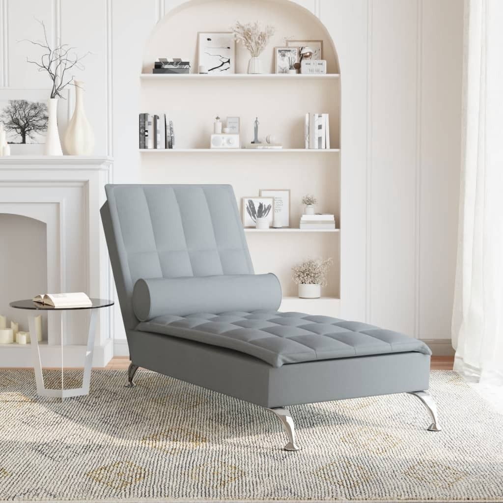 “2026 Modern“ Massage-Chaiselongue mit Nackenrolle Hellgrau Stoff - Designermöbel 493788 - Recamieren