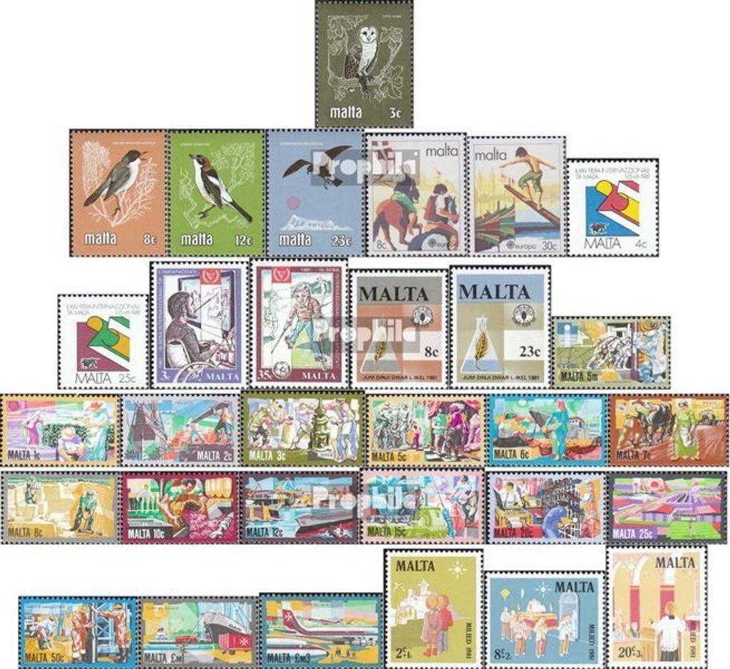 Briefmarken Malta 1981 Mi 624-654 (kompl.Ausg.) Jahrgang 1981 komplett postfrisch Vögel