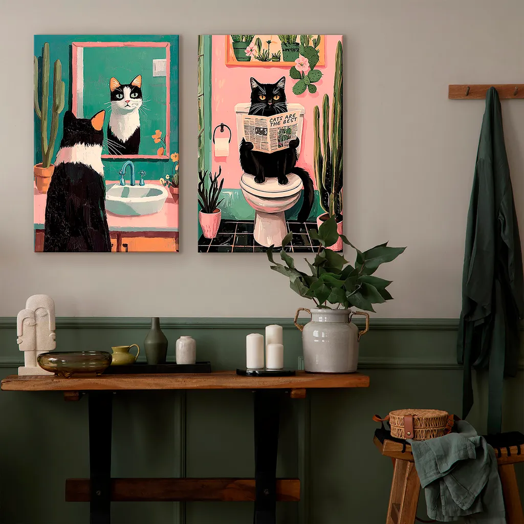 murando - Set di murales XL motivo gatto 80x60cm 2 pezzi ciascuno 40x60cm collage 2er tela non tessuta stampa d'arte moderna da parete design tela immagini decorazione - Deko fürs WC Toilette g-H-10137-b-a - 5