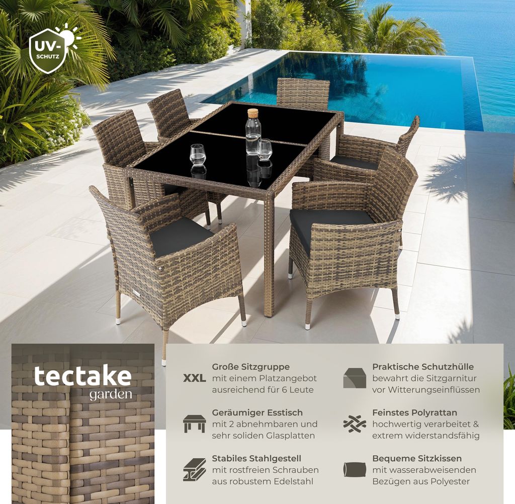 Rattan Sitzgruppe Porto für 6 Personen