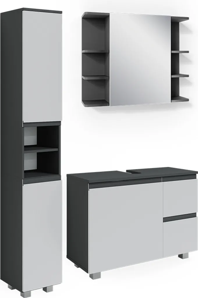 Meuble de bain J-Shape Anthracite avec armoire haute - Lot de 3 Vicco
