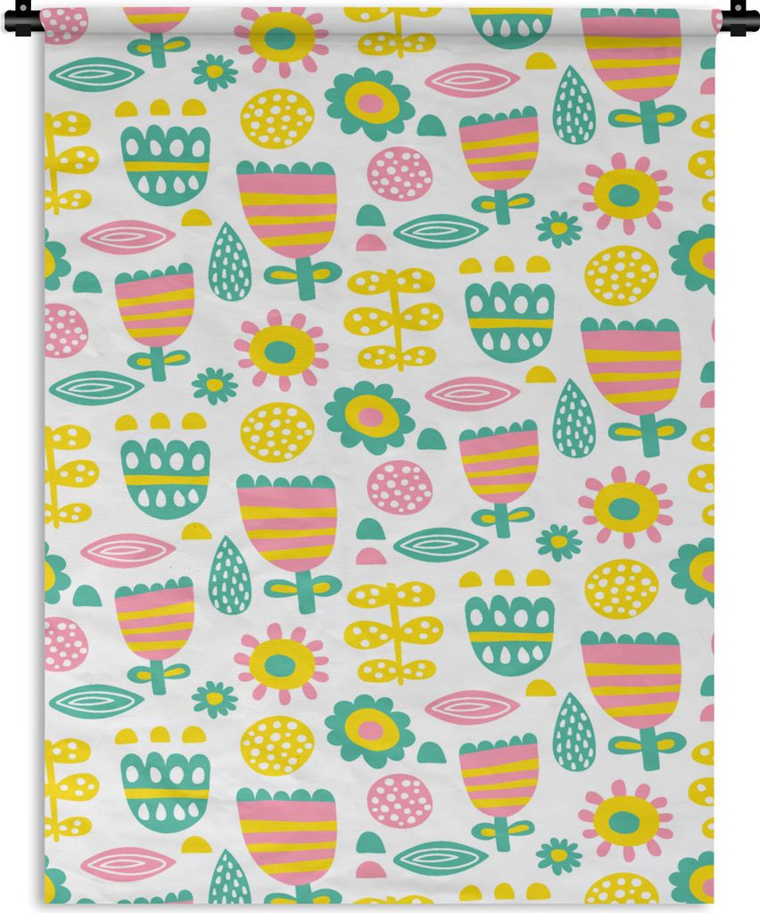 MuchoWow Wandteppich Wandbehang Skandinavisch - Blumen - Frühling - Muster 60x80 cm Tapisserie Dekoration Wandtuch - Decke - Wandtücher - Wohne