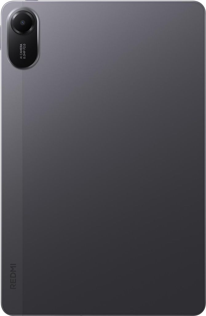 The back of a gray tablet is shown.