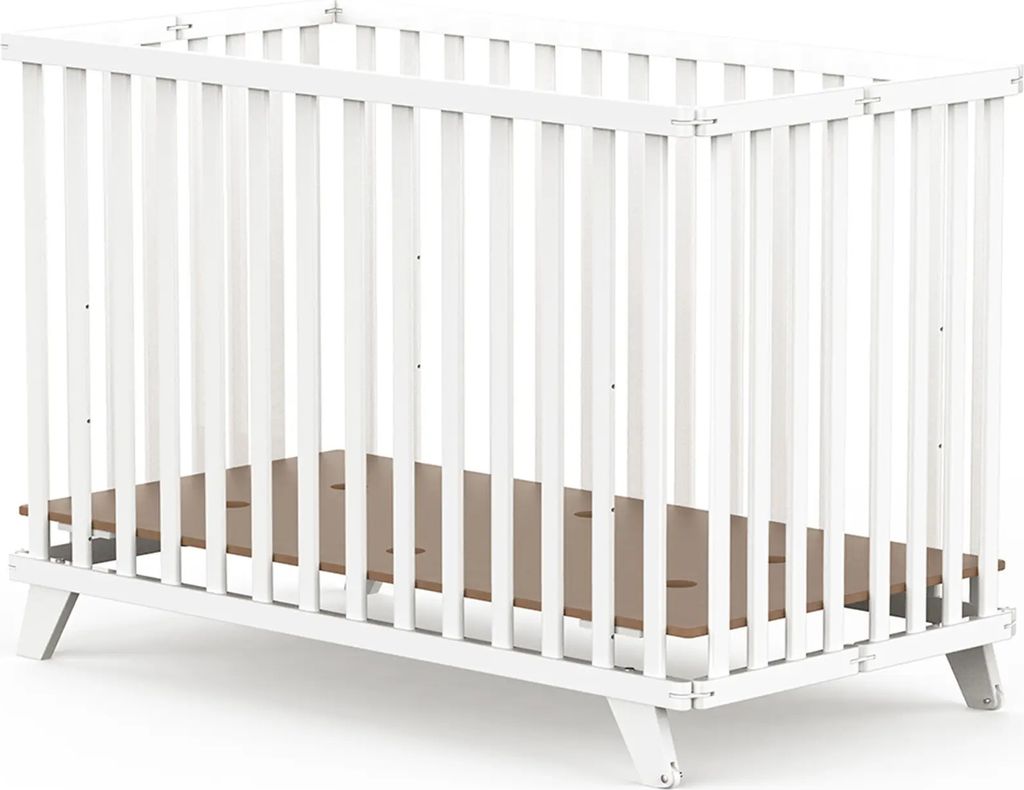 GEUTHER Kinderklappbett Mayla | 60 × 120 cm | Faltbares Kinderbett | 3-fach höhenverstellbar | Mit Rollen | Weiß | Bis 20 kg