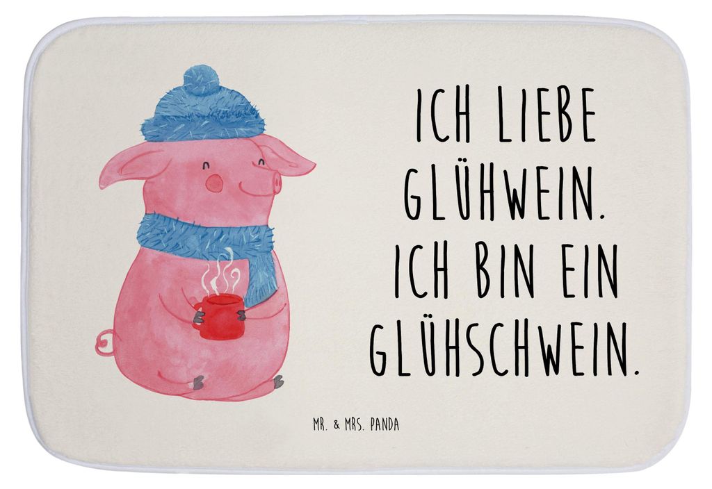 Mr. & Mrs. Panda Badematte Schwein Glühwein - Weiß - Geschenk, Badteppich, Glühschwein, Weihnachtsmarkt, duschmatte, Punsch, Badvorleger, Weihna...