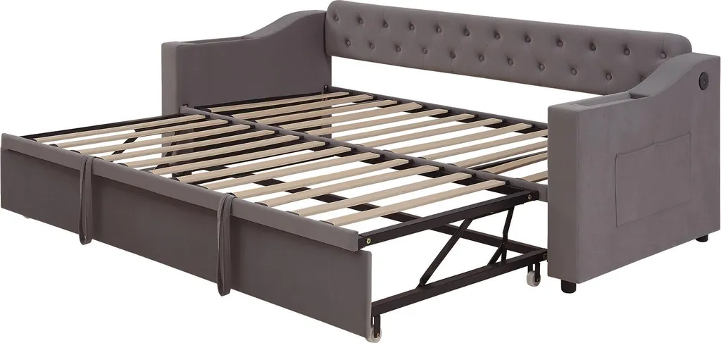 Canapé-lit Fortuna Lai 90/180x190 cm en velours gris avec sommier