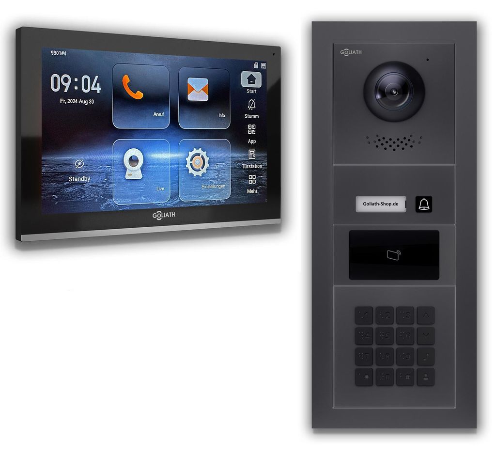 Goliath IP Video Türsprechanlage mit Kamera 10-Zoll Zahlencode RFID Anthrazit : 1 Monitor : 10 Zoll Schwarz : Unterputzdose Monitor Anzahl: 1 Moni...
