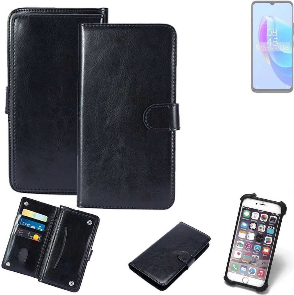 K-S-Trade 360° Hülle kompatibel mit Tecno Spark 10C schwarz Kunstleder Case BookCase WalletCase Kunstlederederhülle Handyhülle, Rundumschutz