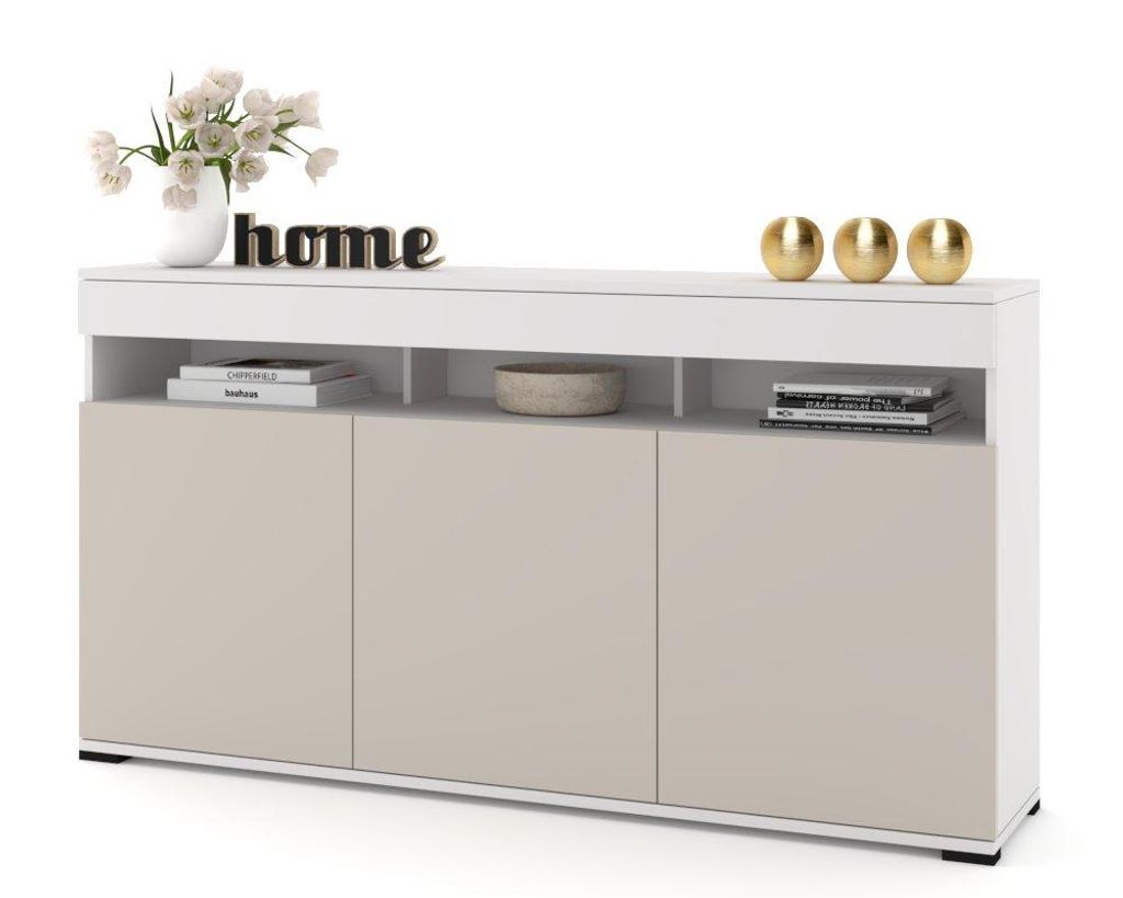 Große Kommode Fernsehschrank LUNA 3D Weiß Matt/Kaschmir Produktbild 