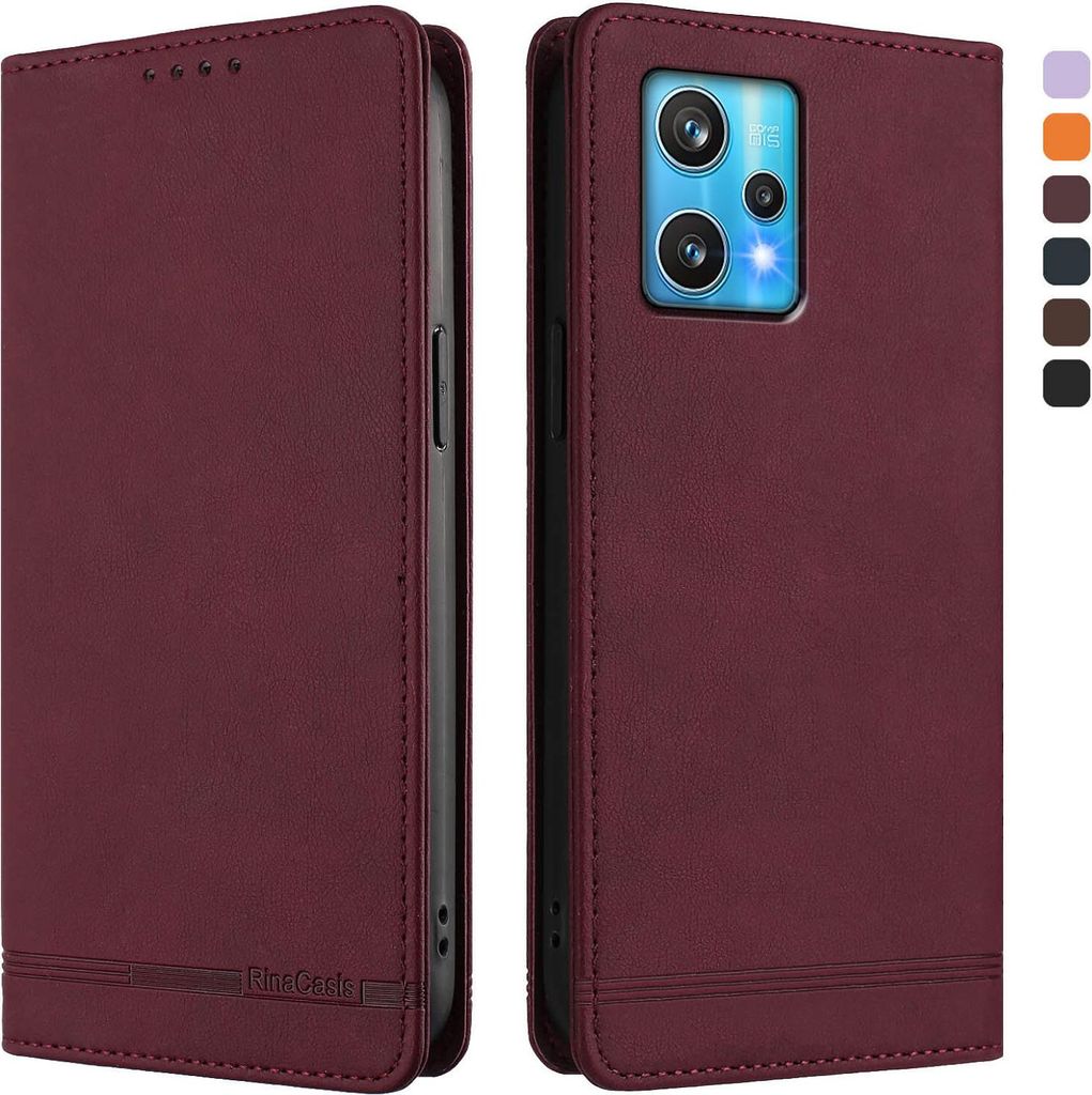 Hülle für Realme 9 4G/Realme 9 Pro+ 5G, Retro Kunstleder Ständer Klapphülle mit Kartenfächer und Magnetische Rot