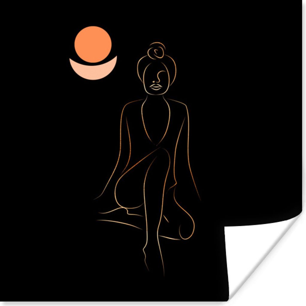 MuchoWow Poster Frau - Strichzeichnung - Gold 50x50 cm - Wohnzimmerdekoration