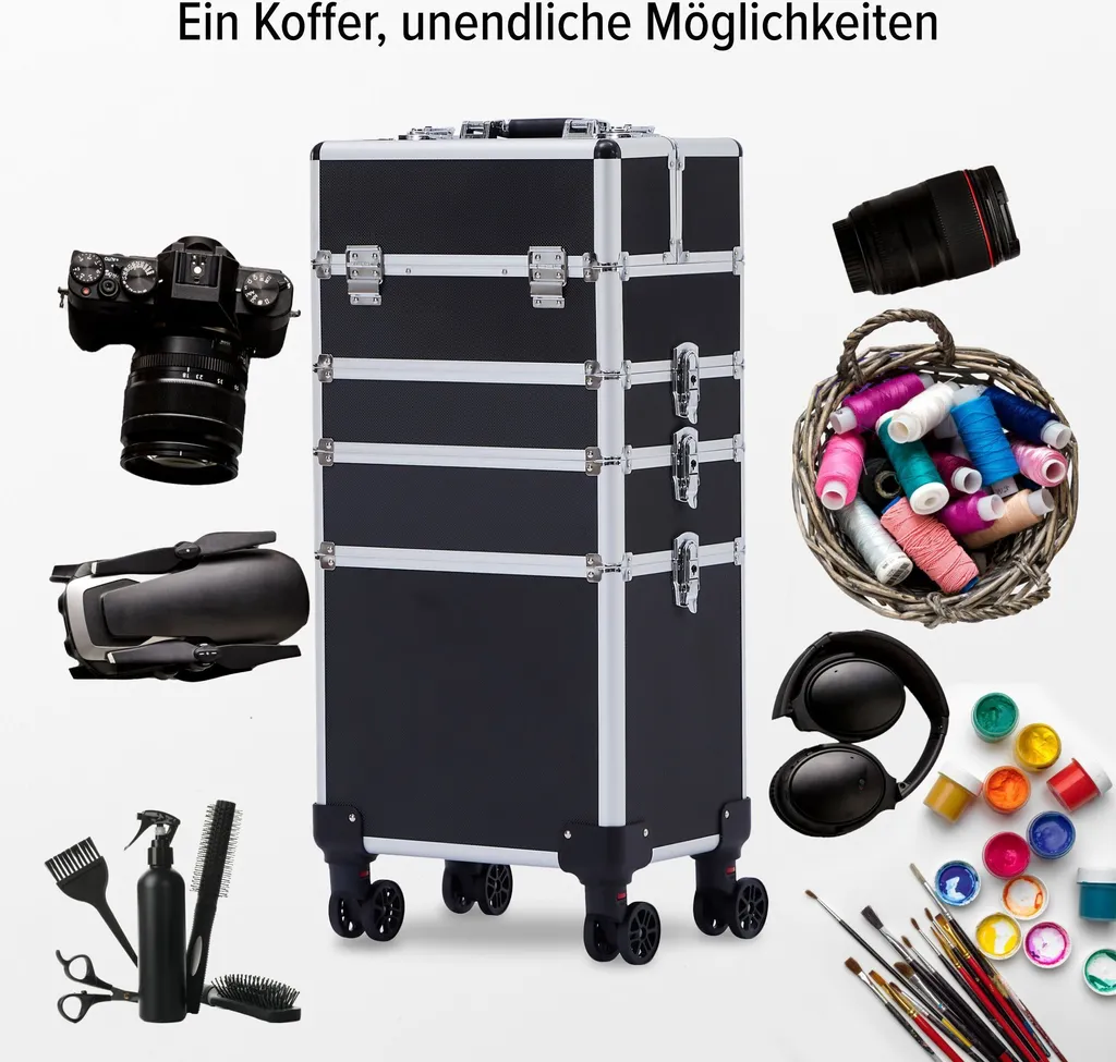 Valise de Maquillage pour Pro : 4 Compartiments et Roulettes 360° - 9