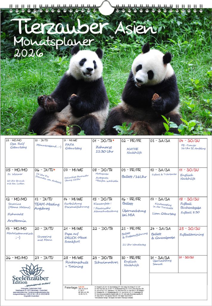 Tierzauber Asien Planer DIN A3 Kalender für 2026 Tiere Wald Natur Baum - Seelenzauber