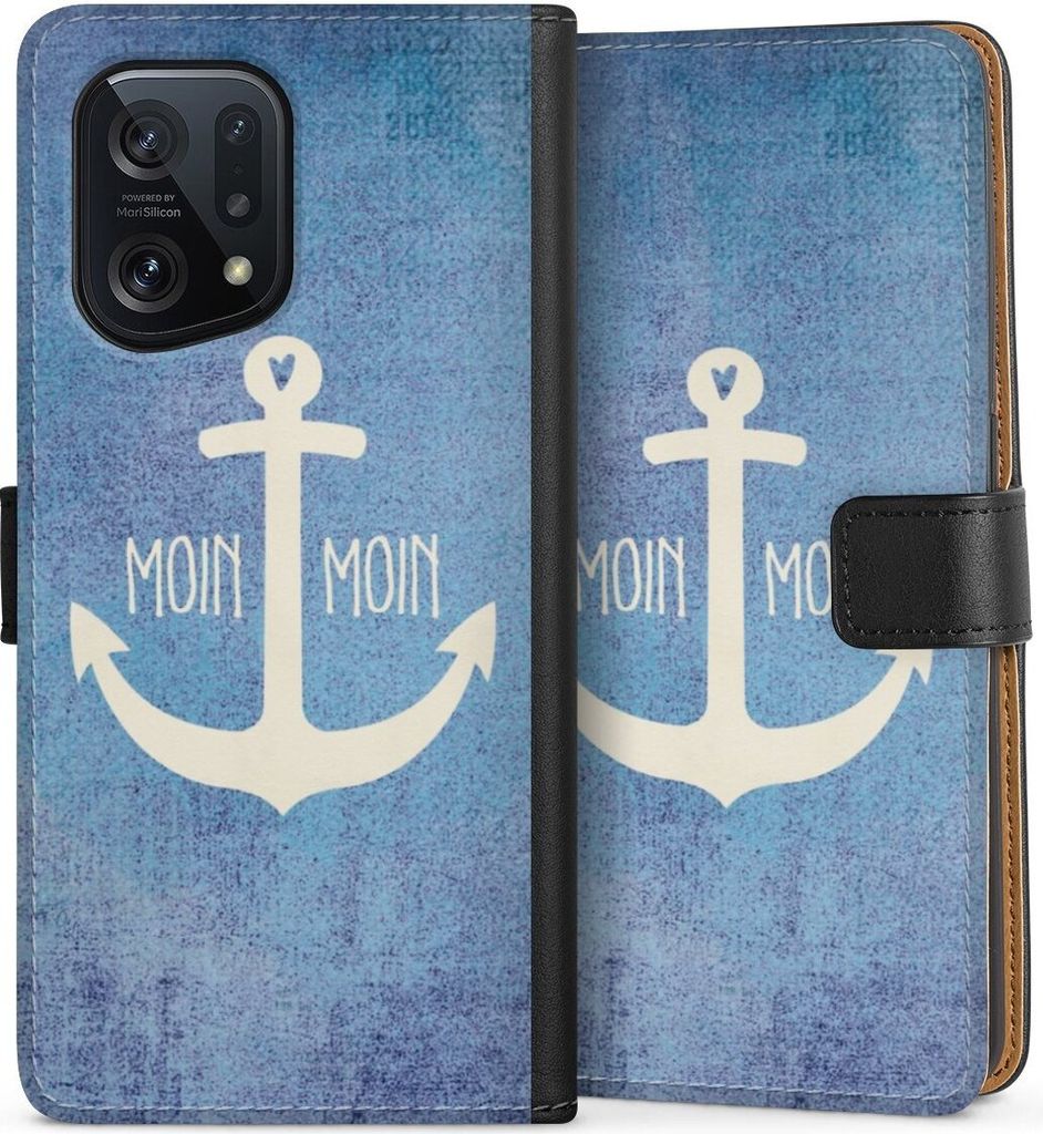 DeinDesign Klapphülle für Oppo Find X5 Handytasche Lederhülle Tasche Anker Blau maritim