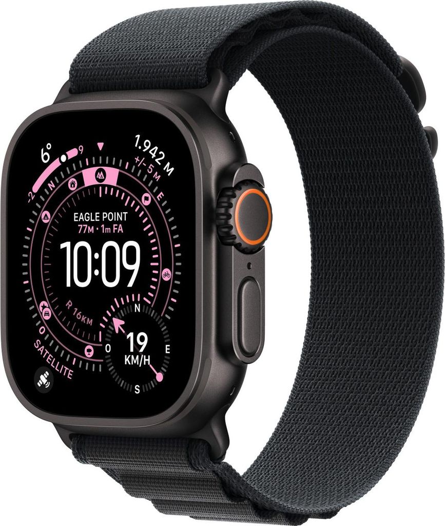 Apple Watch Ultra 3 GPS + Cellular 49 mm Titan Schwarz mit schwarzem Alpine Loop Armband – Größe S