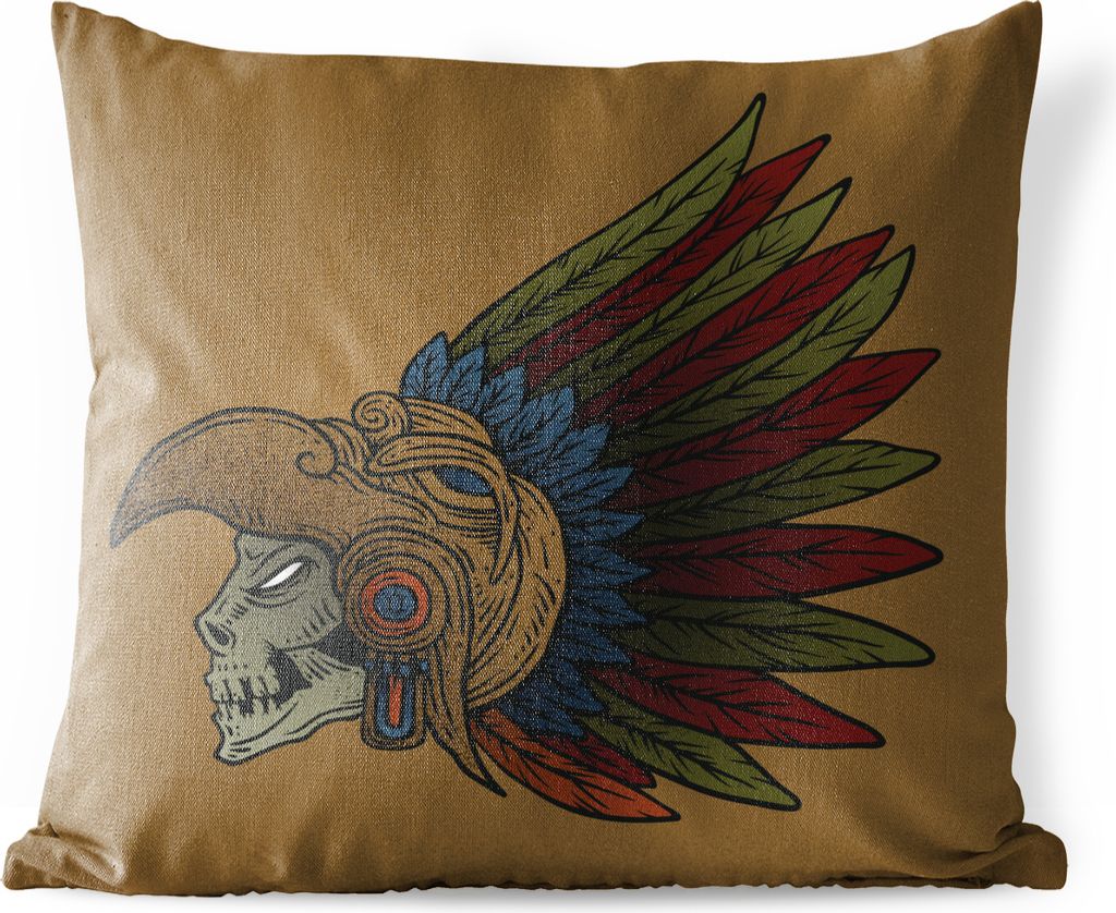 MuchoWow Outdoor Kissen - Dia de los muertos Illustration mit Federn - 50x50 cm - Wetterfest - Lounge Kissen - Komfortabel - Kissen mit Bild