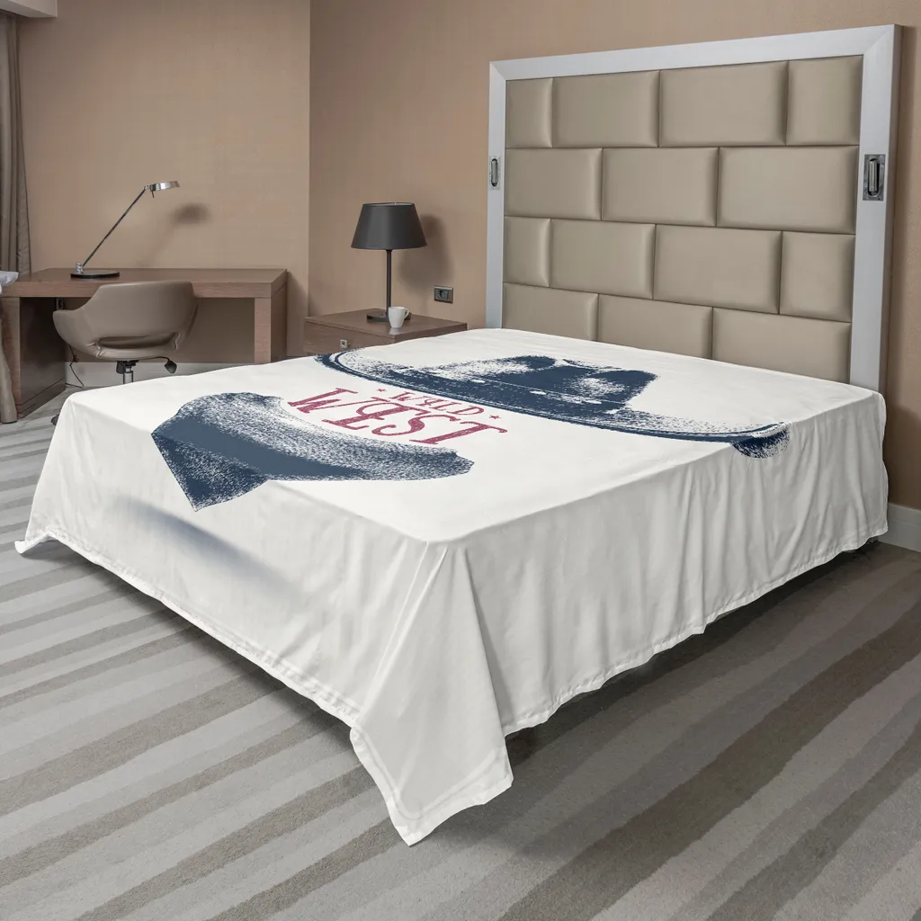 Drap Plat Décoratif pour Grand Lit Motif Western et Cowboy Bleu et Marron