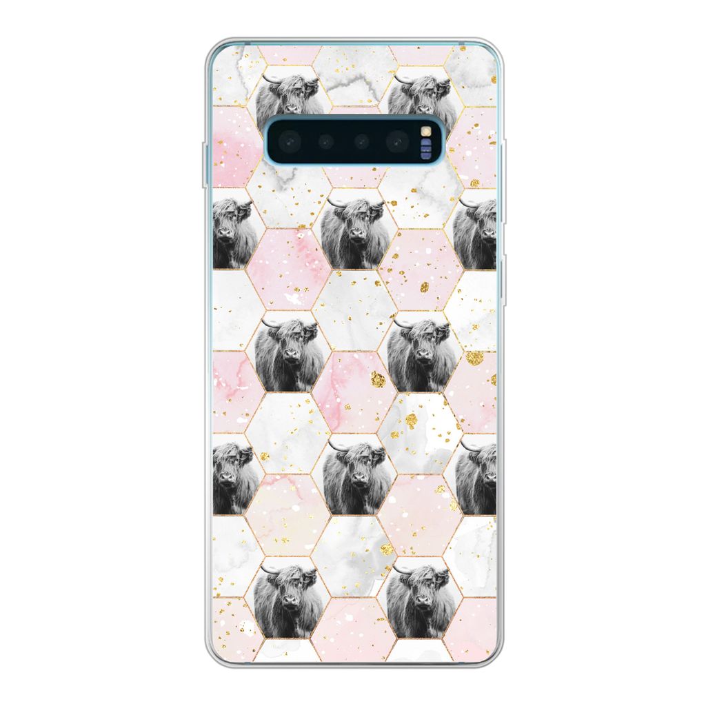 MuchoWow Handyhülle Schutzhülle Hülle für Samsung Galaxy S10 Lite Schottischer Highlander - Muster - Gold Silikon Softcase Handy Hülle - Schutz
