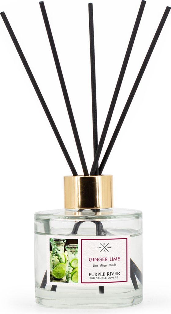 Reed Diffuser, Aroma Diffuser, Duftöl Diffuser | Ginger Lime | 100 ml, Glas, ohne Flamme & Strom, für Wohnzimmer