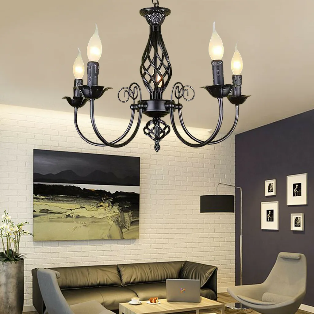 Lustre de Plafond Rétro pour Salon et Salle à Manger Métal Noir E14