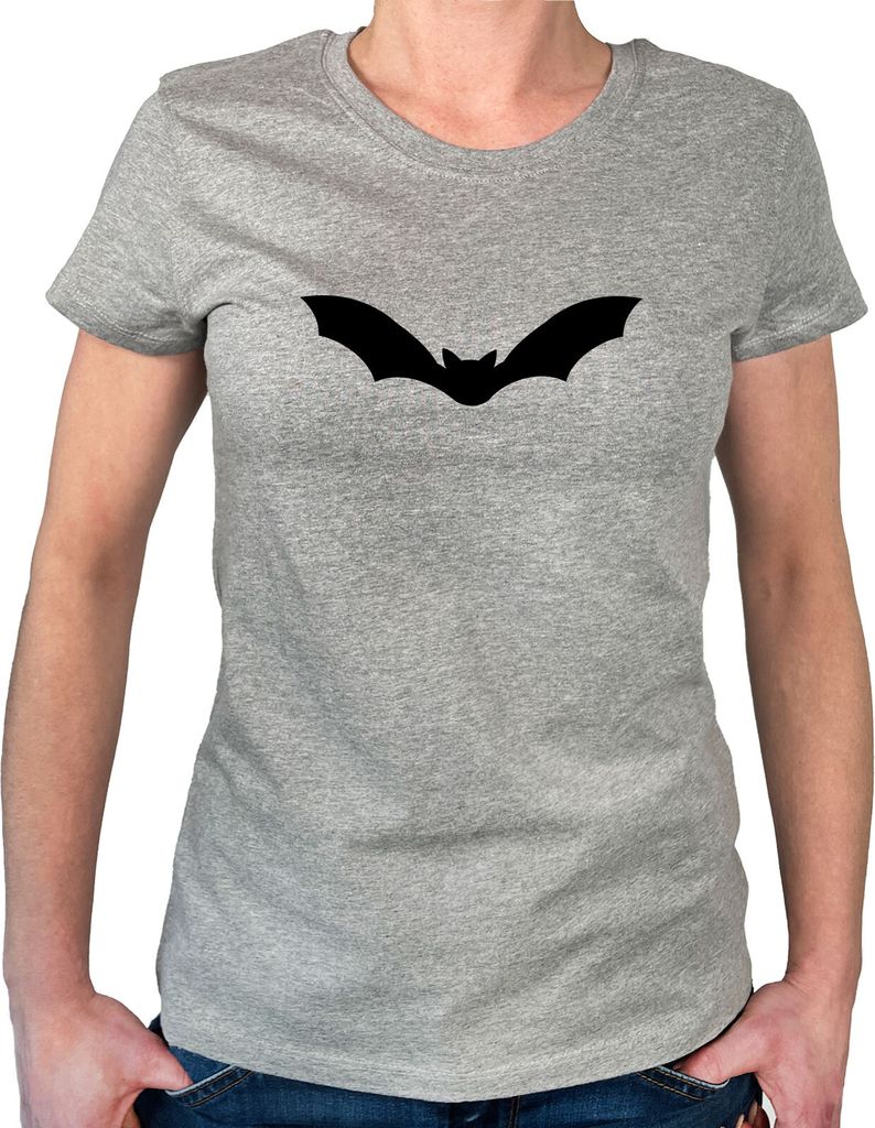 Huuraa Womans T-Shirt Fledermaus Silhouette Geschenk Größe L Sport Grey Bio Baumwolle Fairtrade Fledermaus Präsent